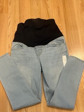 Light Blue Maternity Jeans with Navy Knit Over The Belly Waistband Size 10